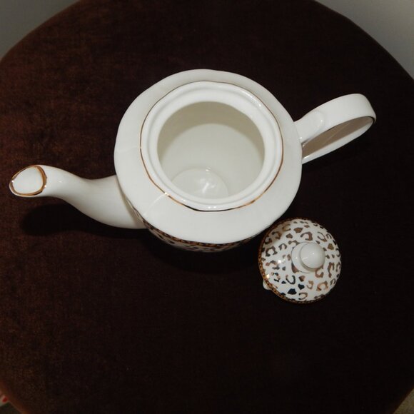 GRACE TEAWARE Fine Porcelain Luxury Gold & White Leopard Print Teapot w/ Lid New - Picture 7 of 7